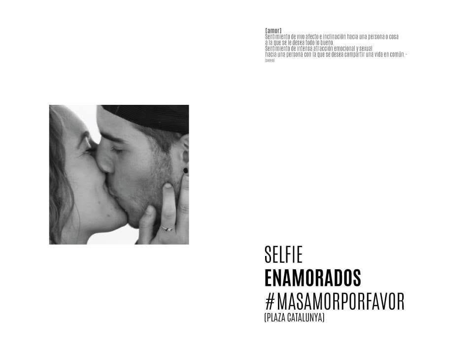 Pieza de diseño editorial: a la izquierda, una pequeña fotografía en blanco y negro de una pareja besándose (se ve un anillo en la mano de ella); a la derecha, la definición de "[amor]" en…