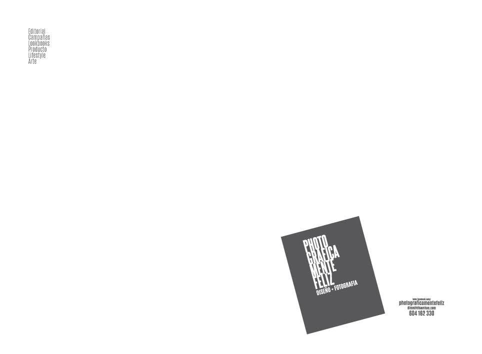 Página de portafolio prácticamente en blanco, con un listado de categorías de trabajo en la esquina superior izquierda (Editorial, Campañas, Lookbooks, Producto, Lifestyle, Arte) y, en la…